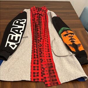 Moschino Gray and Red Graphic Bomber Jacket